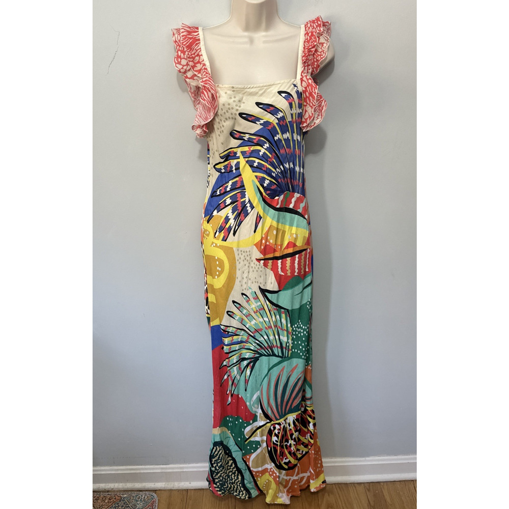 Conditions Apply Dress Womens Small Colorful Maxi Flutter Sleeve Artsy Boho Chic